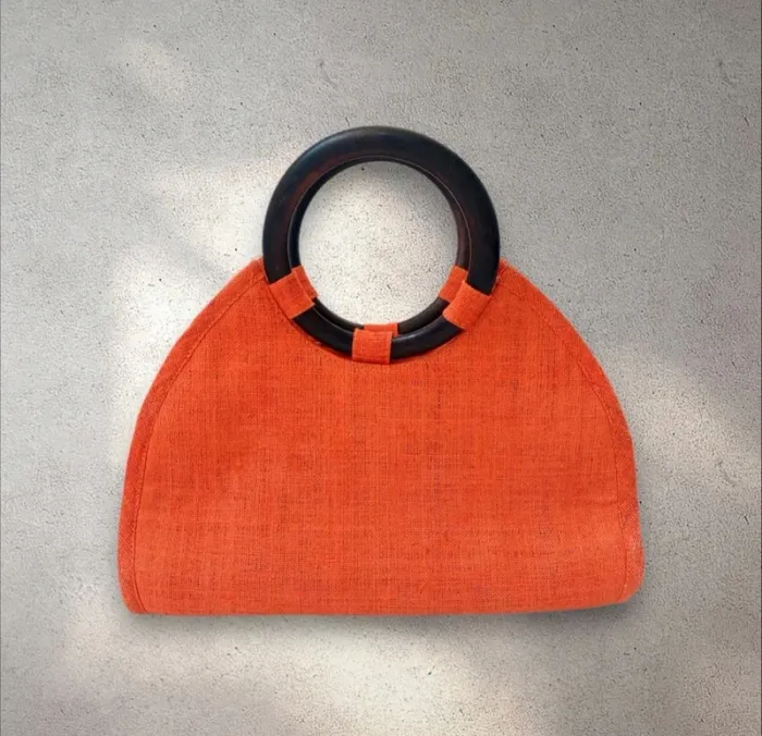 Sac à main en toile épaisse orange avec poignées rigides