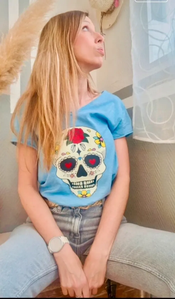 Tee-shirt skull mexicain taille unique - photo numéro 3