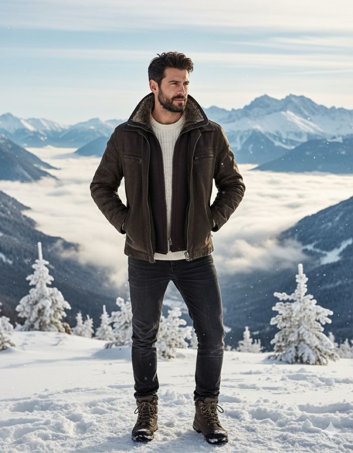 Blouson aviator, cuir, marron, fourrure, polaire, amovible, rembourrés pour le grand froid homme 50 - photo numéro 2