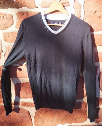 Pull fin homme Celio noir et gris