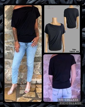 🖤 Top noir asymétrique drapé  – Élégance italienne signée Pinko SOLDÉ -40% (vidéo portée dispo ) 🖤