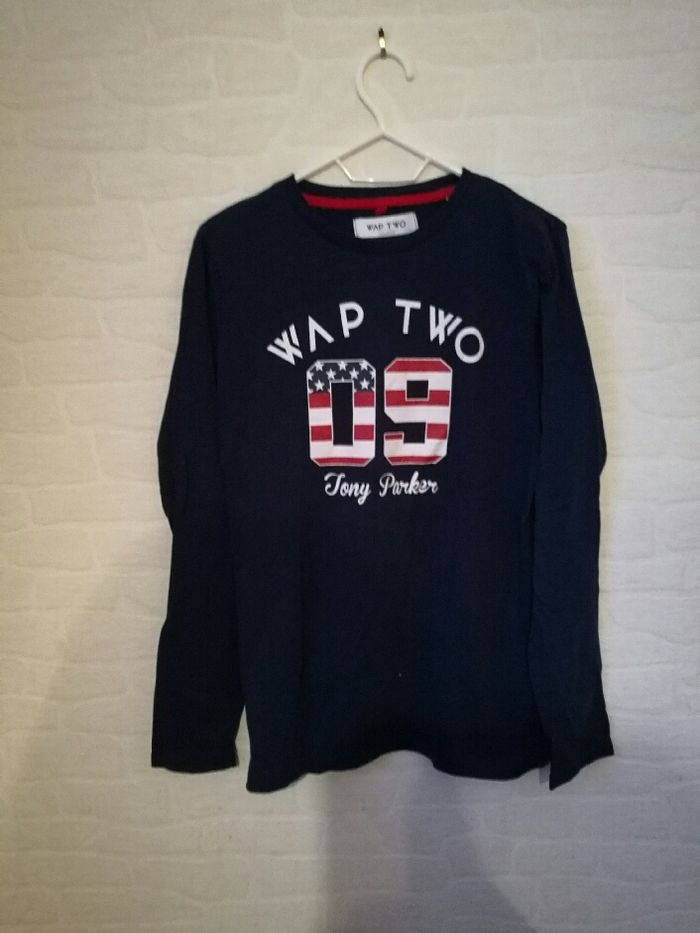 Tee-shirt manches longues bleu marque Wap Two taille 14 ans