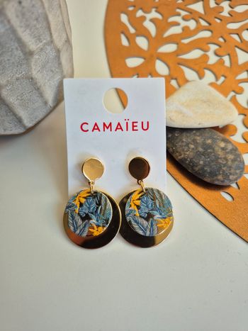Boucles d’oreilles fantaisies dorées et tropicales