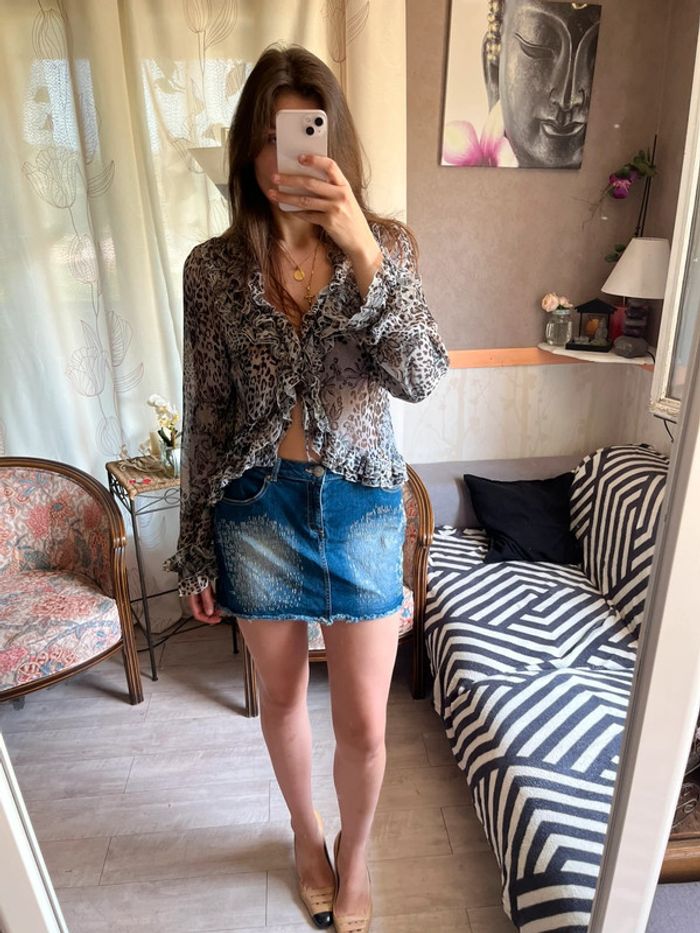 Mini jupe denim jean vintage bohème champêtre country - photo numéro 2