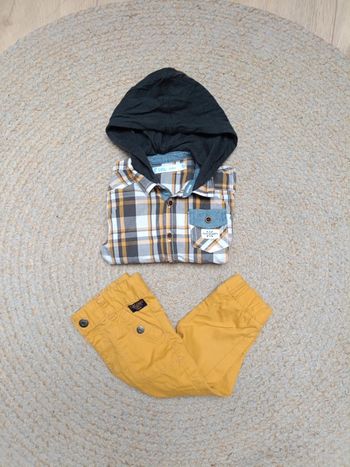 Chemise à carreaux/pantalon jaune 12M