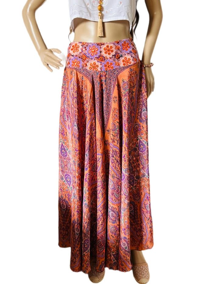 🪷Jupe-culotte indienne boho chic hippie Indian embroidered paisley skirt-culottes🪷 - photo numéro 3
