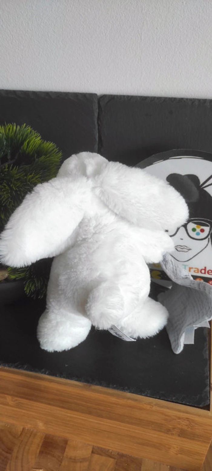 doudou peluche lapin blanc gris mouchoir baby nat bn0636 bleu céleste Lange Gaze - photo numéro 2