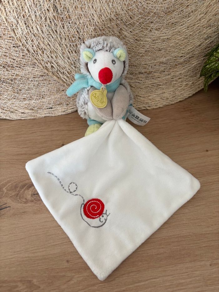 Doudou hérisson Gaston gris bleu mouchoir escargot baby nat - photo numéro 2