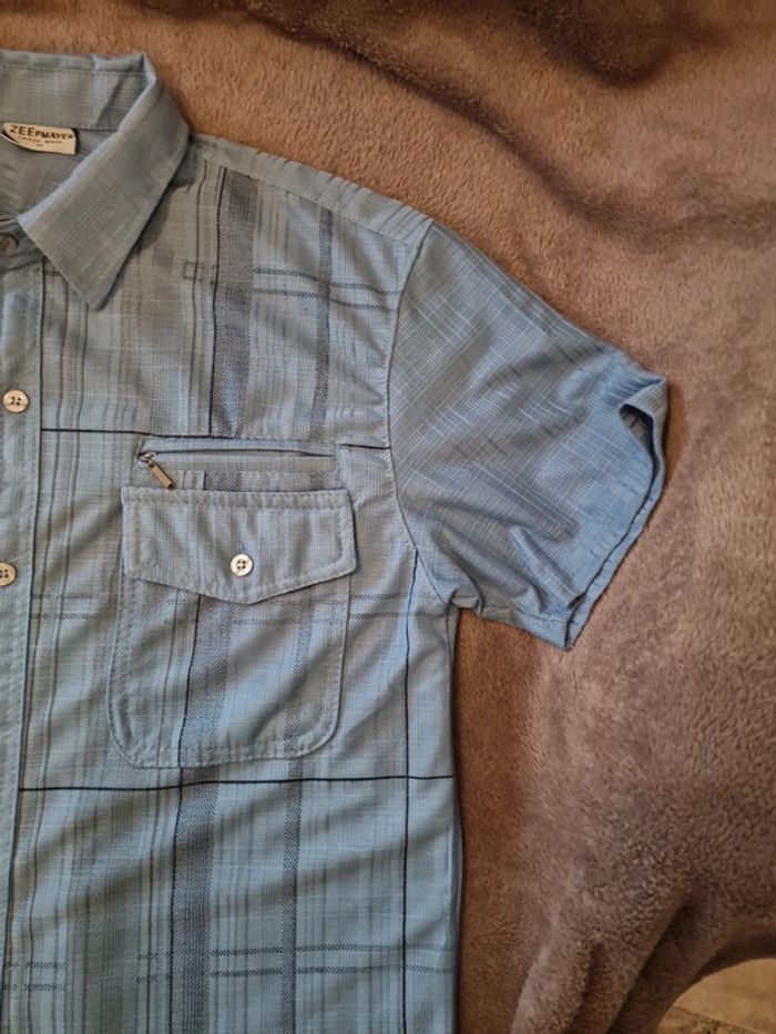 Chemise manche courte bleu à liseré - photo numéro 3