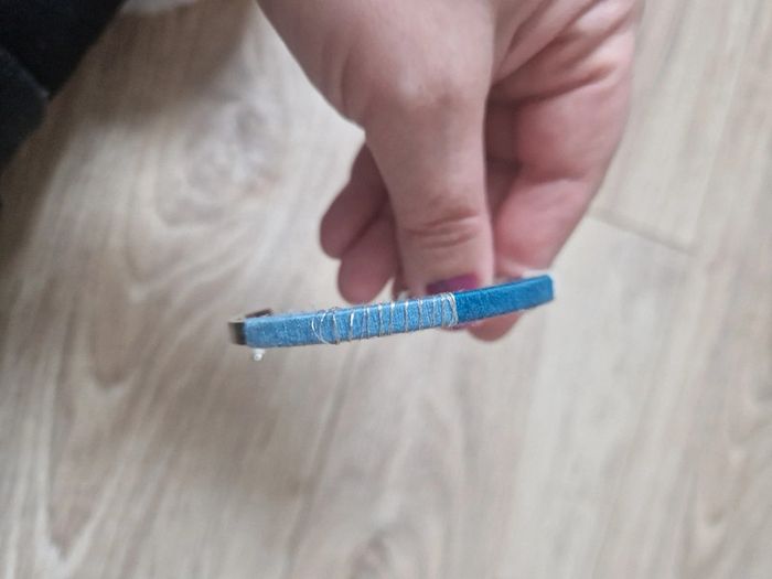 Bracelet fantaisie bleu, crème et argenté - photo numéro 2