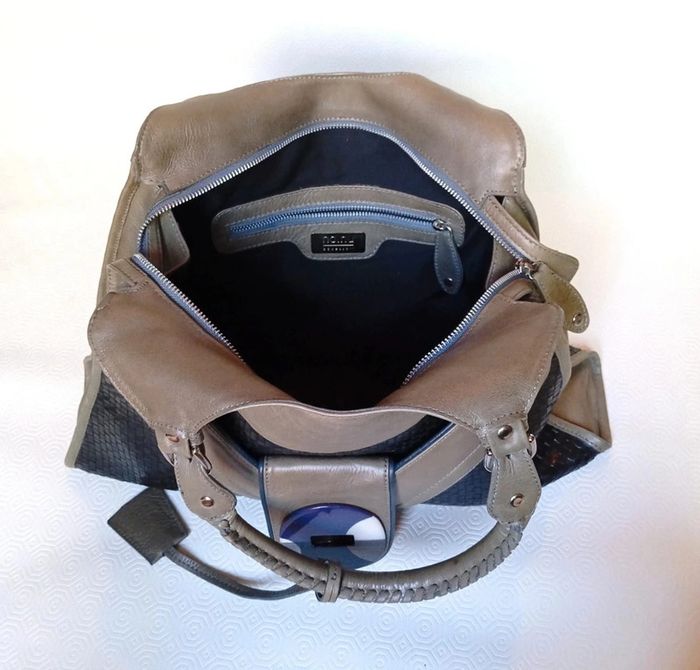Sac a main kaki et noir Vintage pour femme, marque nonu, en très bon état - photo numéro 10