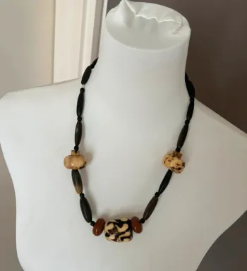 Bijoux bois Collier femme Perles Bois Noir, Brun et Crème