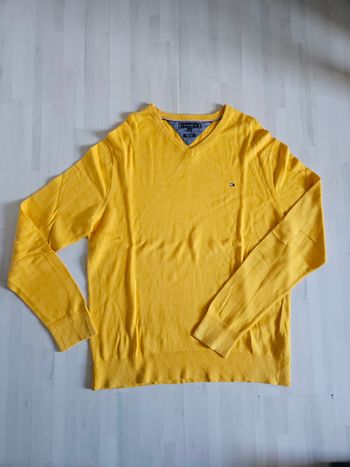 Pull sweat col v marque tommy hilfiger homme jaune XXL très bon état 