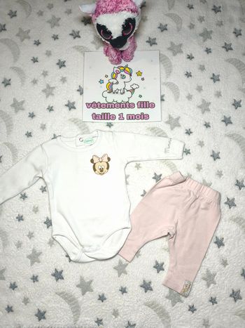 Ensemble Body + legging fille Disney - taille 1 mois - rose et blanc - très bon état