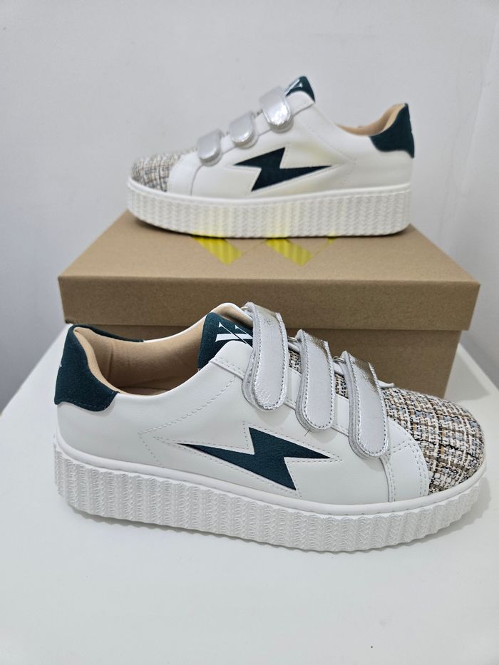 Basket Vanessa Wu Katie blanc vert beige taille 37 neuves authentiques