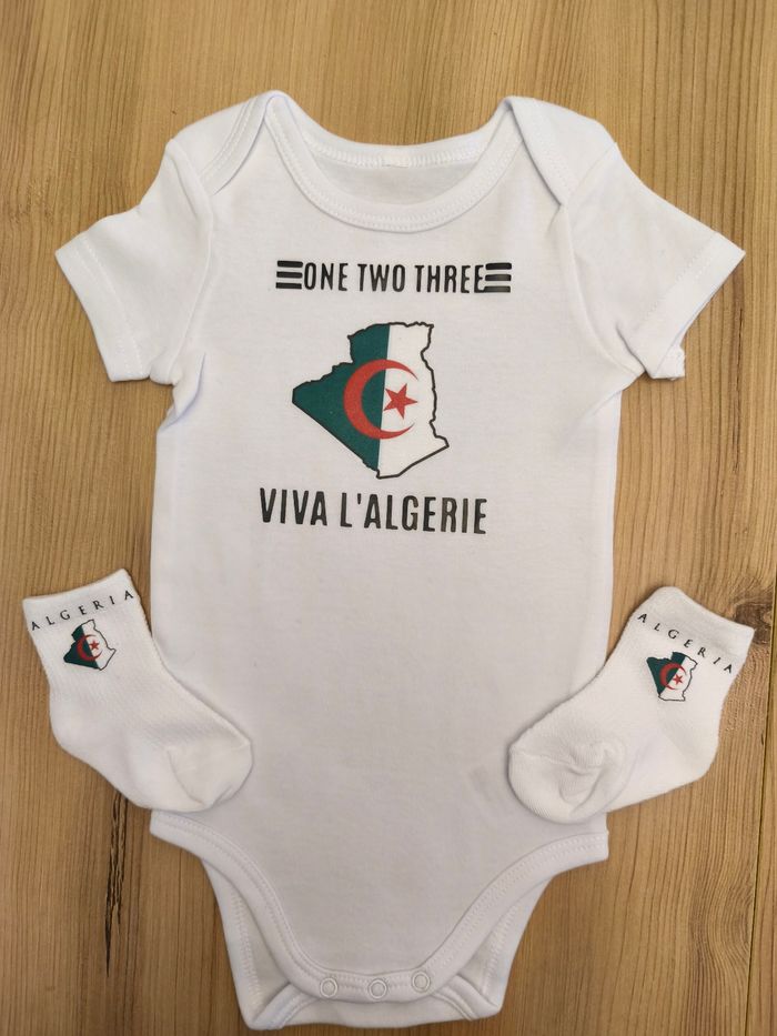 Ensemble cadeau bébé dz drapeau Algérie 123 viva l'Algérie - photo numéro 3
