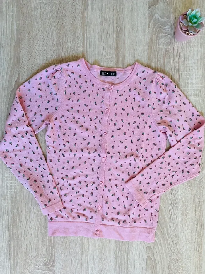 Gilet rose fleuri Tex 9-10 ans