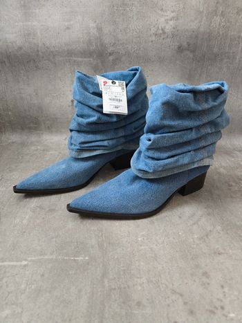 Bottines Zara bleu denim avec plis à talon taille 39