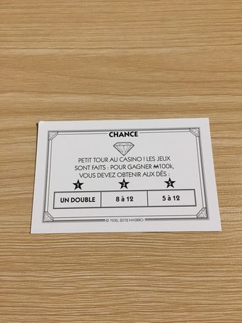 Carte chance tour au casino pièce détachée jeu de société Monopoly Millionnaire #A45