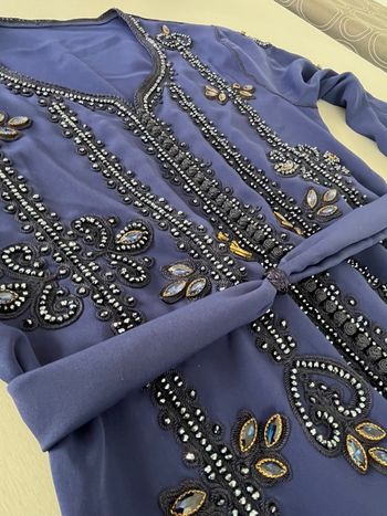 Caftan Bleu Neuf Marocain Luxe Perles Cousues Main Tenue marocaine Artisanat Haut de Gamme XS S M
