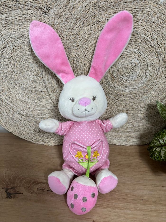 Doudou lapin rose poche cœur fleurs coccinelle simba toys nicotoy