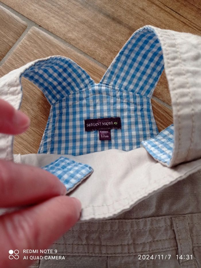 Ensemble 6 mois salopette beige lapin+ polo bleu ciel - photo numéro 3