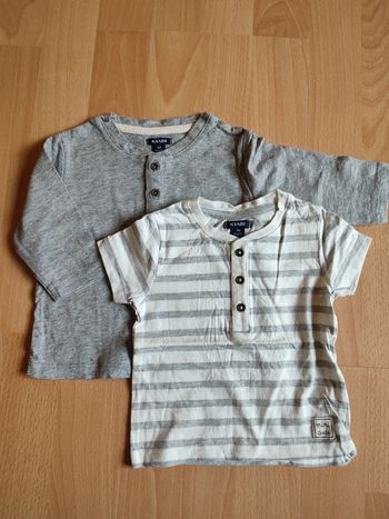 Lot 2 t-shirts manches courtes et longues gris col tunisien neufs Kiabi en 3M