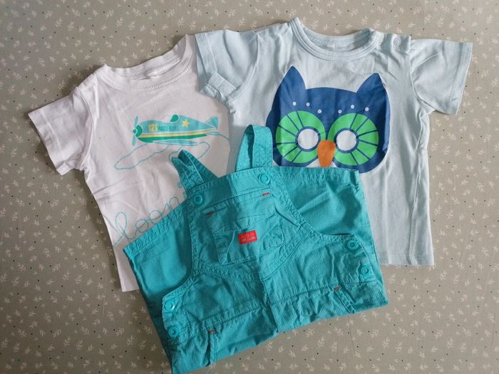 Ensemble de Salopette short Marque Orchestra & T-shirts taille 9mois