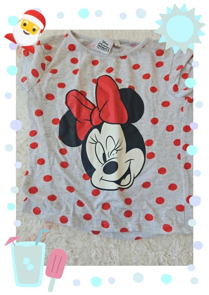 Tee shirt manche courte fille 4 ans minnie gris pois rouge - photo numéro 3