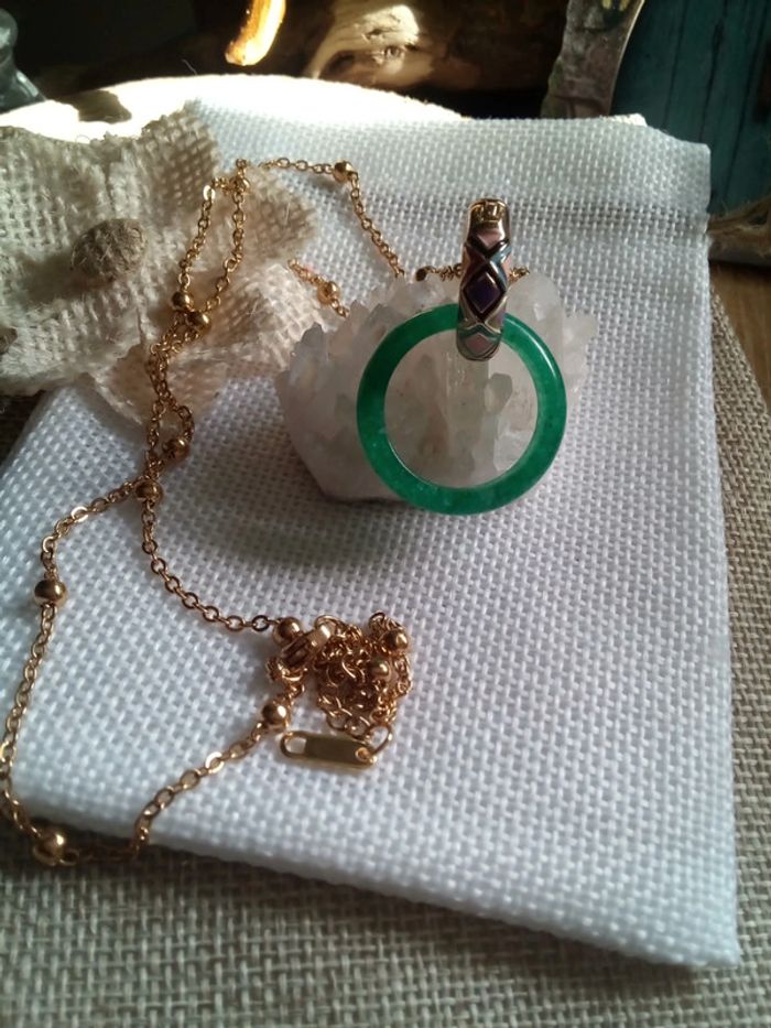 Collier anneau pierre agate verte - photo numéro 3