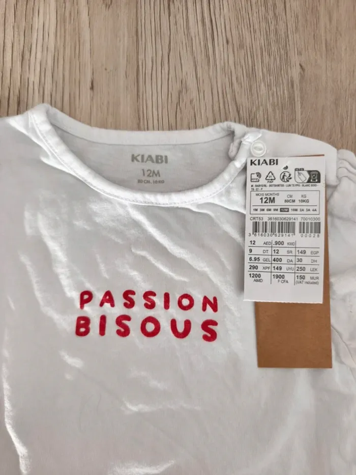 T-shirt blanc inscription rouge passion bisous - photo numéro 2