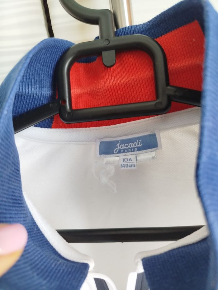 Haut polo manches longues garçon blanc bleu Jacadi 10 ans - photo numéro 3