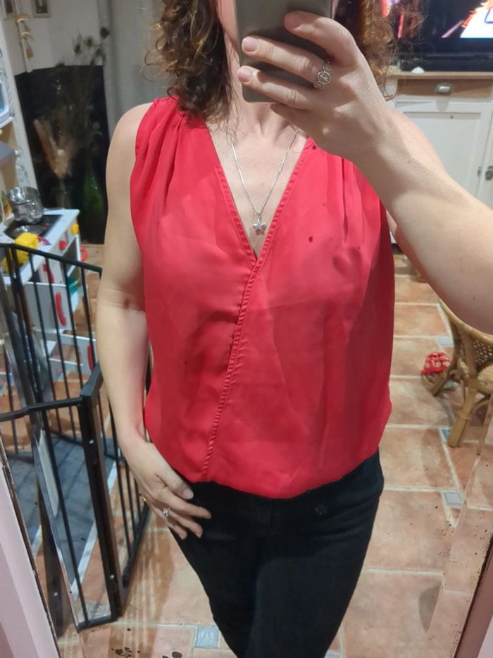 Blouse satinée rouge S - photo numéro 2