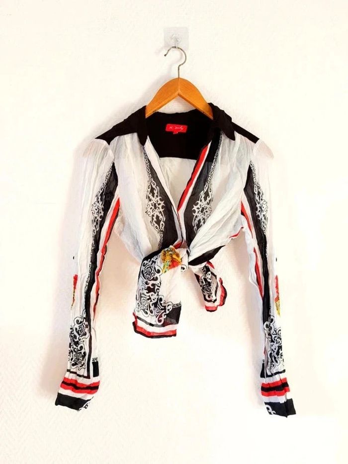magnifique chemise manches longues, blanche, noir et rouge vintage - photo numéro 5
