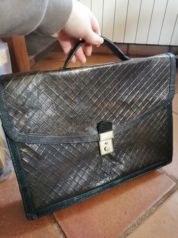 Serviette vintage en cuir marron et vert