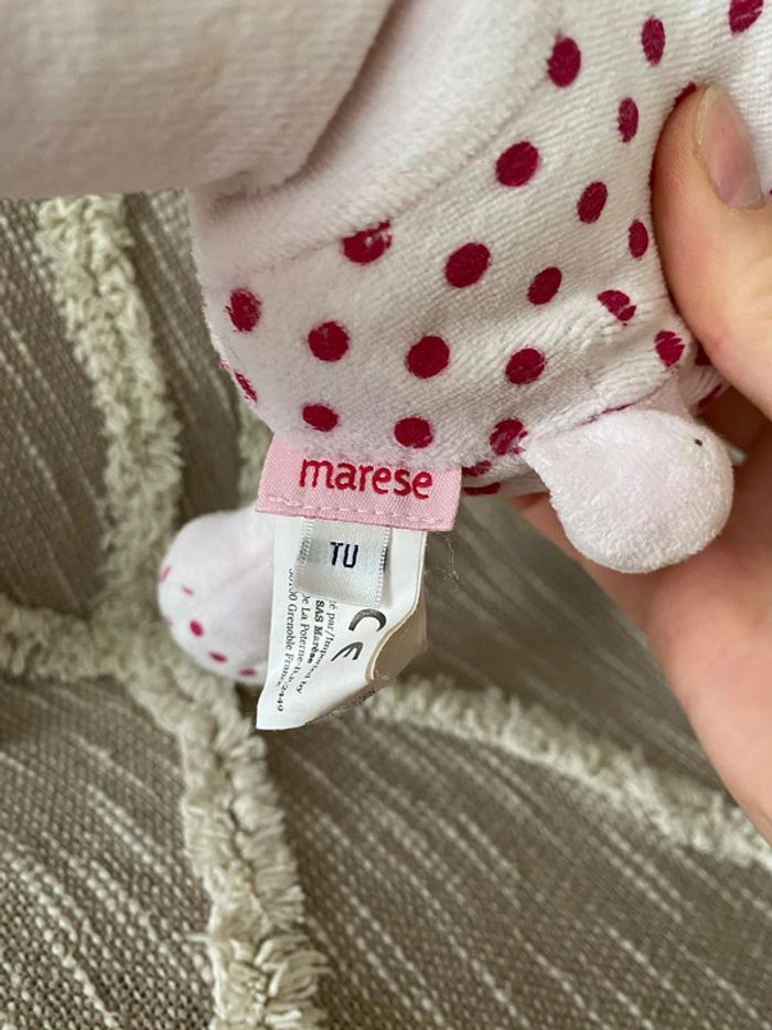 Peluche doudou 28cm marese ours blanc rose et violet à pois très bon état - photo numéro 4