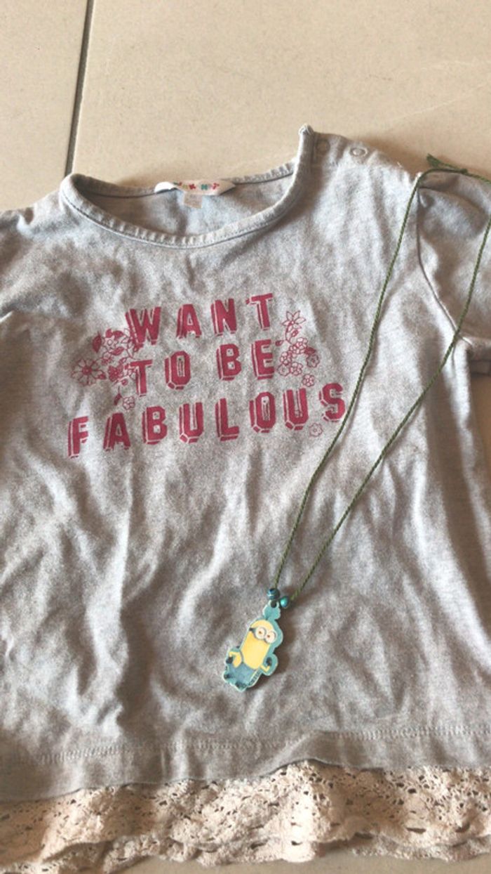 T-shirt gris chiné manches longues et colliers minions 4ans - photo numéro 2