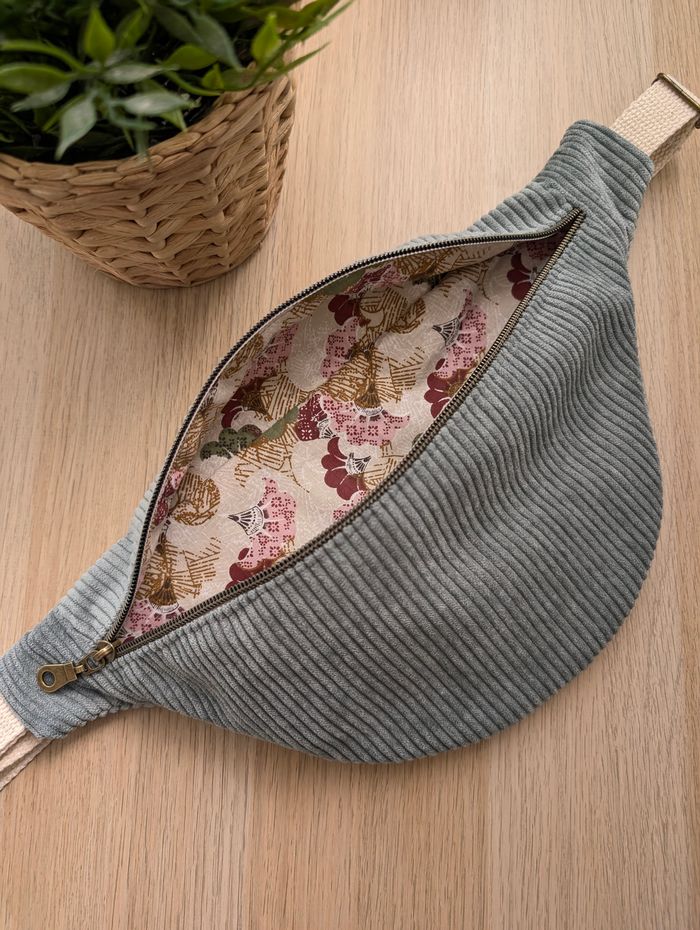 Sac banane femme en velours cotelé vert de gris - photo numéro 3