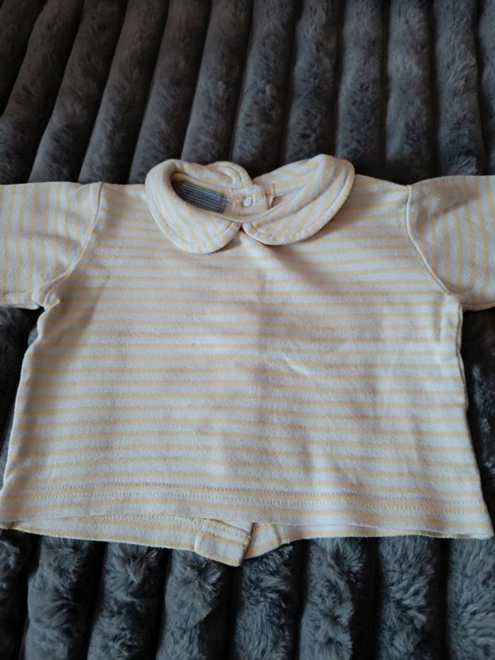 2Euros _ T-shirt col claudine à rayures T. 3 - 6 mois L'Enfant Do - photo numéro 2