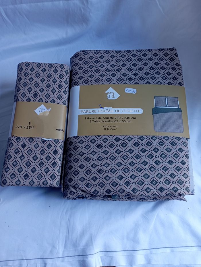 Parure housse de couette+drap housse king seize neuf