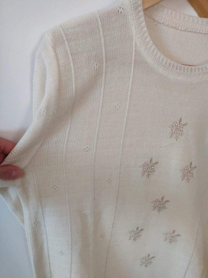 Haut années 70 100 % acrylique crème broderie - photo numéro 5