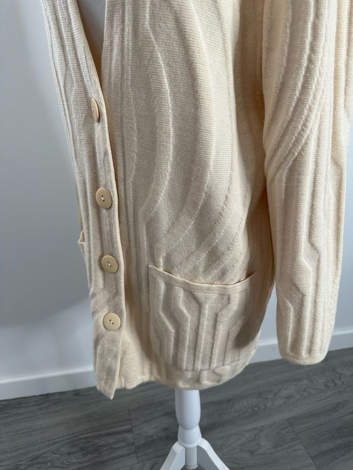 Cardigan texturé beige crème en laine vierge Devernois Paris Vintage T44 XXL - photo numéro 5