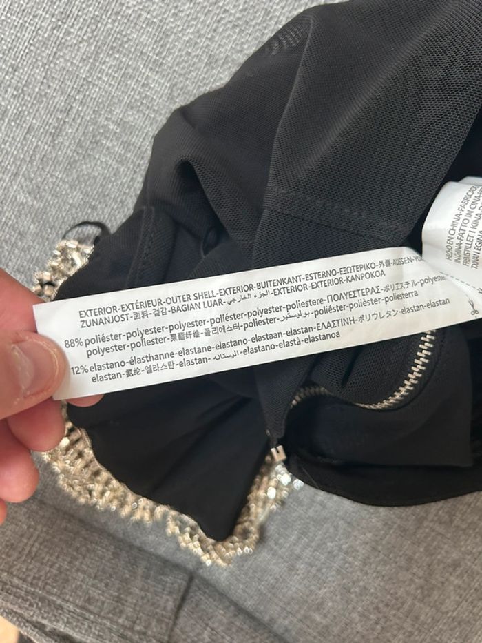 Crop top bustier  bershka noir avec franges métallique et strass - taille xs neuf - photo numéro 12
