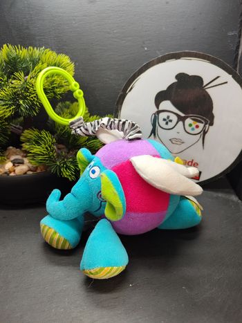 Doudou Peluche éléphant bleu bébé confort rond bleu  Aile Grelot Étoile Violet
