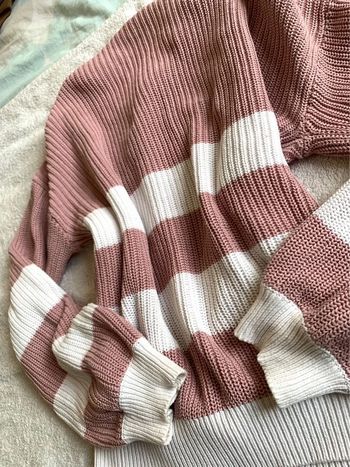 Pull manche longue tricoté rose et blanc vintage / Mango