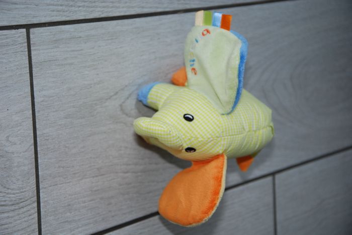 Doudou Elephant vert carreaux Brioche Kimbaloo La Halle