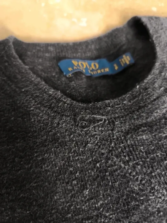 Pull col rond gris foncé chiné logo blanc Polo Ralph Lauren S - photo numéro 12