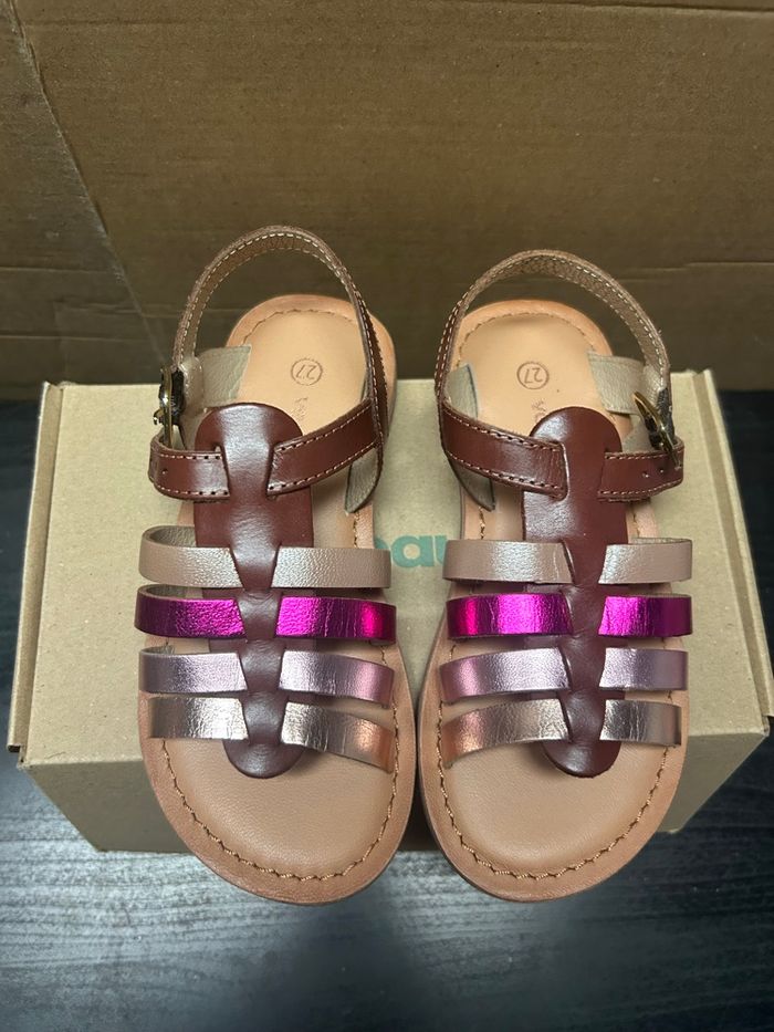 Sandales ouvertes rose et marron - T.27 - Vertbaudet - Neuf avec étiquette