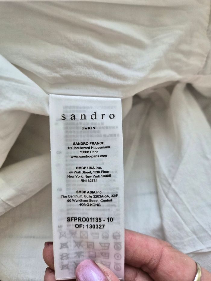 Robe Sandro Paris rayée écru noire ceinturée élégante taille 1 S - photo numéro 6
