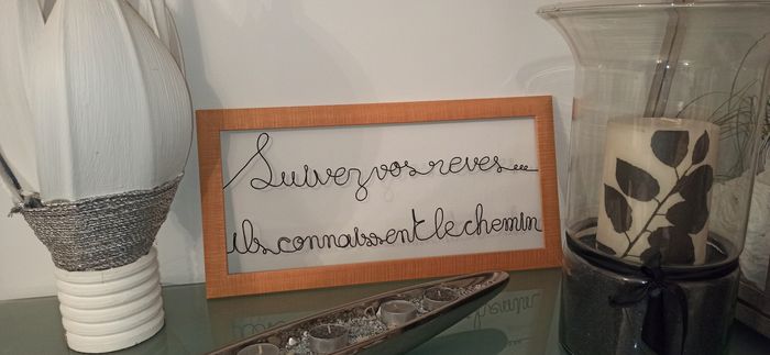 Cadre naturel "Suivez vos rêves,ils connaissent le chemin" fabrication artisanale, en fil de fer - photo numéro 2